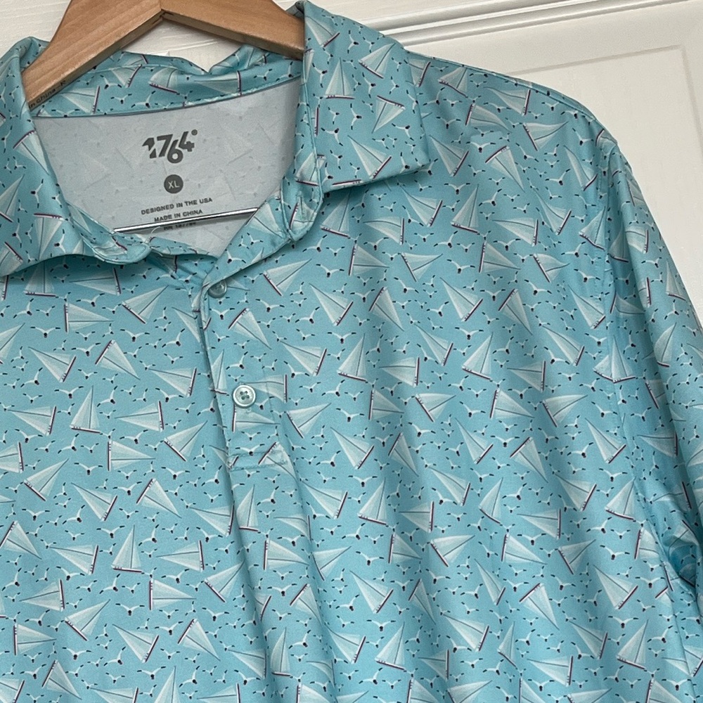 Men's Golf Shirt Sail Boats Light Blue Patterned Shirt 1764 Golf
